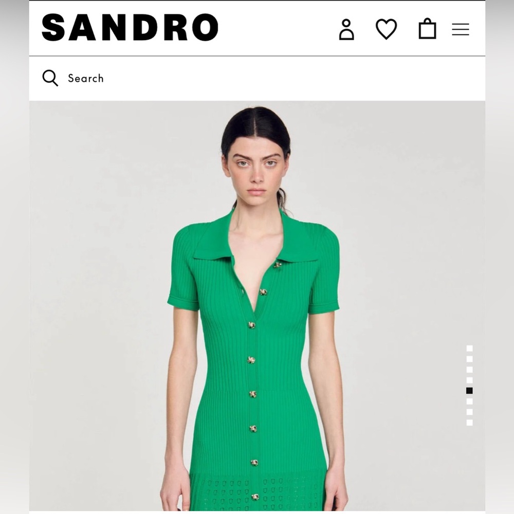 $495 Sandro Paris RTR Midi Knit Dress sweater green lace button down collared